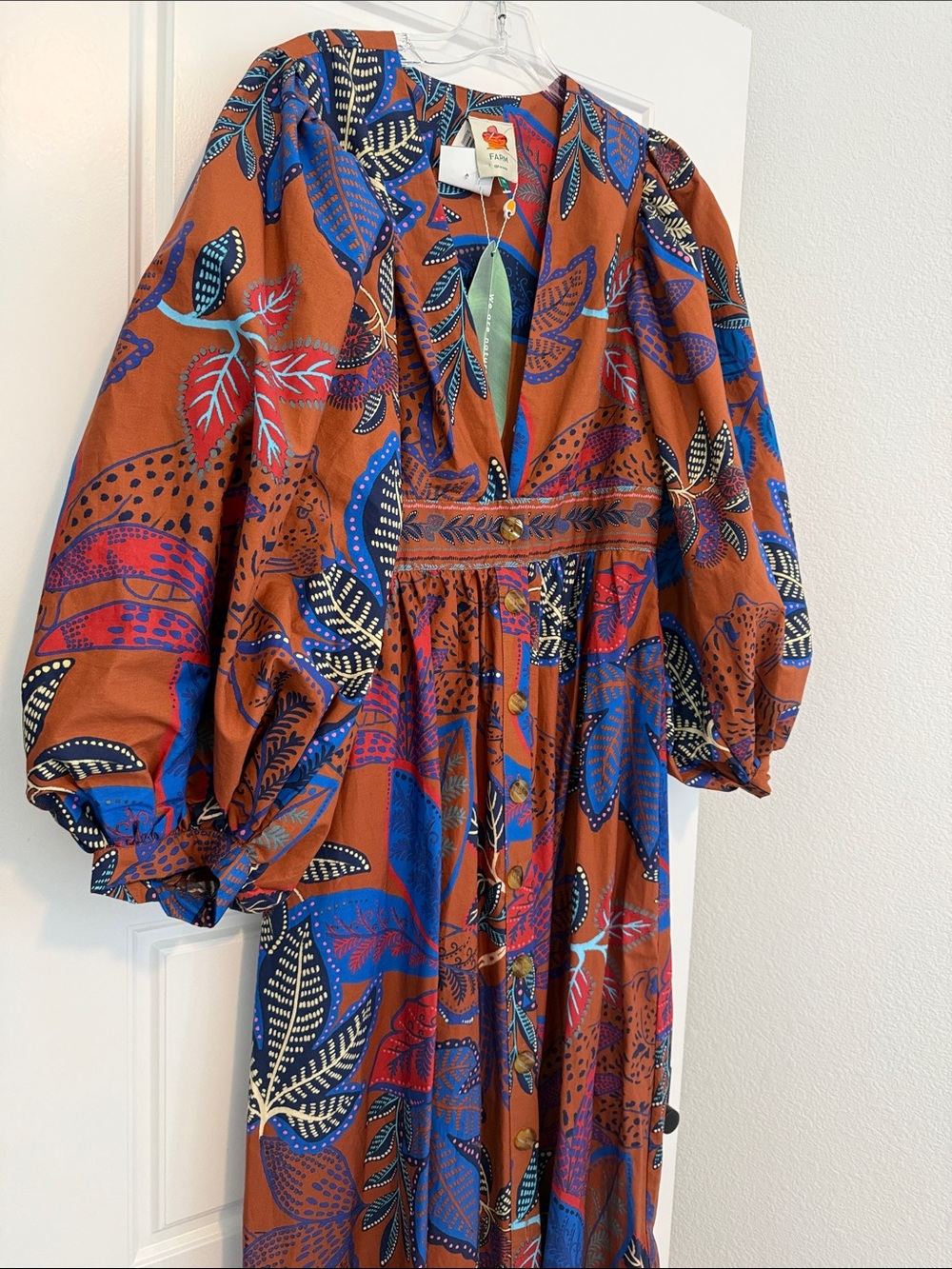 FARM RIO Brown Wild Jungle Organic Cotton Maxi Dress (M) - Picture 5 of 7